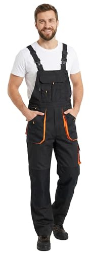BWOLF ATLAS Latzhose Herren Arbeitshose Schutz-Latzhose Classic mit Multifunktionalen Taschen Dunkelgrau/Orange