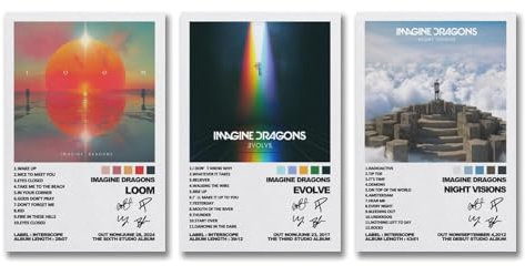 Duboueu A Set Of 3 Imagine Poster Dragons Rock Band Music Album Cover Signed Poster Für Zimmer, Ästhetische Leinwand-Wandkunst, Schlafzimmer-Dekor Poster 08x12inch(20x30cm)-3pcs