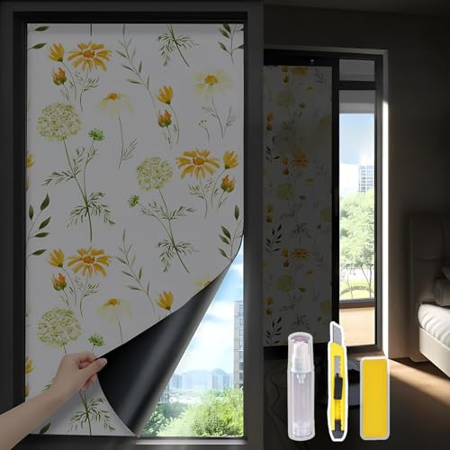 Window Privacy Film, Complete Blackout Window Film for Sun Protection, Opaque Thermal Control Static Cling Glass Film, Removable for Bedroom,Bathroom（17.5 x 78.7 inch） Heat and UV Insulation