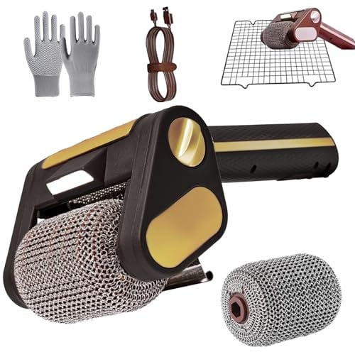 Elektrischer bürstenloser Grillreiniger, BBQ Power Brush zur Grillreinigung, Elektrischer Grillreiniger mit LED, Abnehmbare Edelstahltrommel für Outdoor-Grills (Schwarz)
