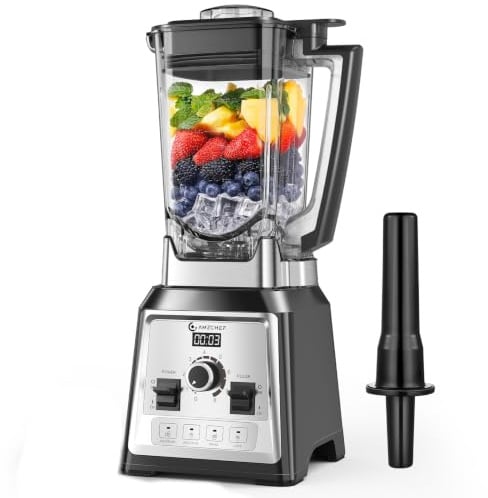 AMZCHEF Frullatore da 2000 Watt, 2 litri, frullatore potente con 8 velocità regolabili e 4 programmi preliminari per ghiaccio tritato, frullati, frullatore per carne, senza BPA | Frullatore con 8 velocità regolabili e 4 programmi preliminari per ghiaccio tritato, frullati, frullatore per carne
