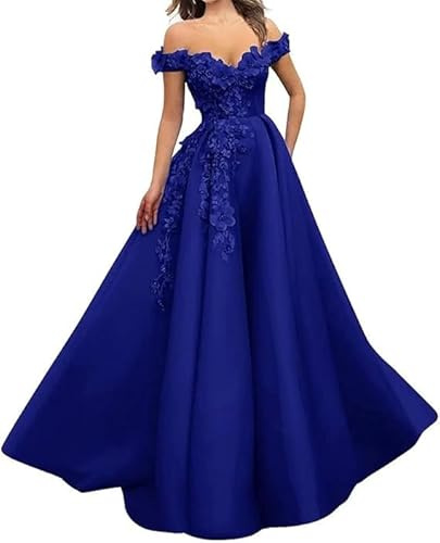 Tüll-Ballkleider Langes Kleid mit Stickerei und schulterfreiem Ausschnitt 3D-Blumen Formelle Abendkleider