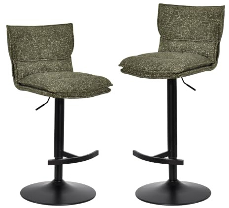Duhome 2er Set Barhocker Höhenverstellbar Barstuhl Drehbar aus Bouclé Küchenhocker mit Fußstütze Polsterhocker für Bistro Bar Küche Wohnzimmer, Grün