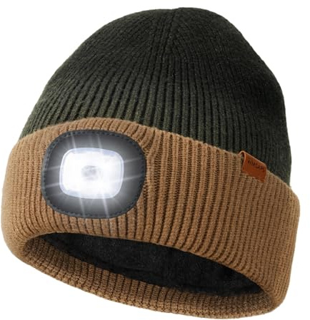 Wmcaps Mütze mit LED Licht, Type-C, wiederaufladbar, warme Futter, Geschenk | Dehnbar-weich, Freihändige Stirnlampe, Wintermütze für Herren, Ideal für Joggen, Hundespaziergänge und nächtliche Arbeiten.