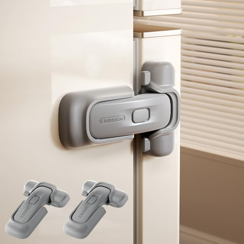 EUDEMON Refrigerator Lock, Child Proof Fridge & Freezer Lock for Kids & Toddlers, Easy to Install,no Tool Need or Drill (Grey, 2 Pack)