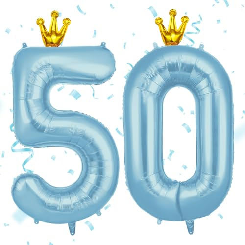 AOOSU Zahlen Luftballon Geburtstag 50 Blau, 40 Zoll Geburtstagsdeko Ballon 50, Riesige Folienballon mit Krone für Mädchen Jungen Geburtstagsparty Deko, Jubiläum Deko