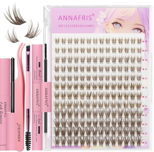 ANNAFRIS Faux Cils Individuels Marron Kit (BN-FD29) | DIY Extension Cils Cluster Lashes avec Pinces