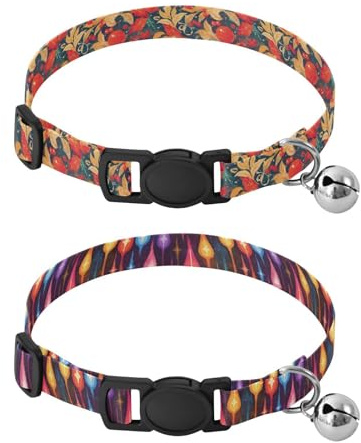 Collares de perro de tamaño pequeño con hebilla de liberación para perras, paquete de 2 unidades, bayas de acebo de Navidad, bombillas coloridas de Navidad