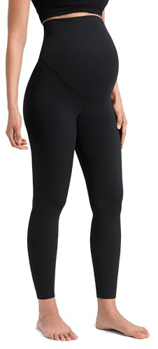 CRZ YOGA Softretch Maternity No Front Seam Leggings 25 - Workout Yoga Casual Womens Pregnancy Pants Over The Belly Black Medium