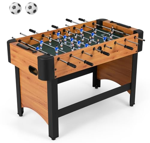 HOMASIS Kickertisch für Kinder & Erwachsene, Tischfußball mit Teleskopstangen, 2 Bällen & Punktezähler, Tischkicker mit Griffen aus MDF, Tischfussball Spieltisch 103x58x79cm