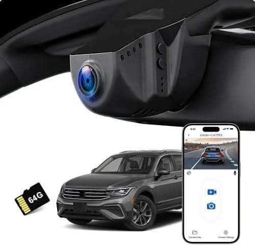 Realdio Dashcam Auto Vorne Hinten 4K für VW Tiguan, WiFi, Parkmodus | Kostenlose 64GB Karte, 2160P UHD Video, 150° Weitwinkel Objektiv, G-Sensor, Automatische Loop-Aufnahme, Plug-and-Play
