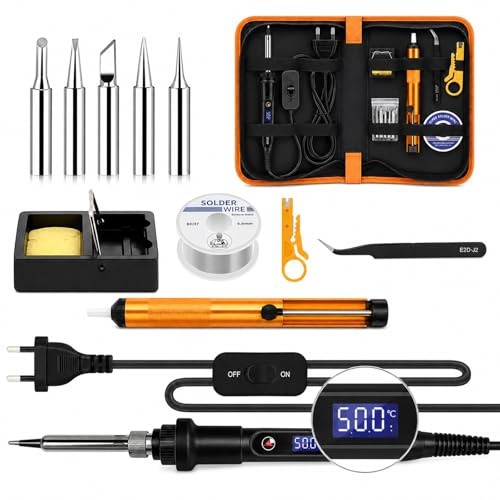 Kit Fer à Souder 80W, 13-in-1 mit LCD, einstellbar 180–500 °C und Zubehör | Fil de soudure inclus, Idéal pour réparation électrique, bricolage, électronique, Couleur noir