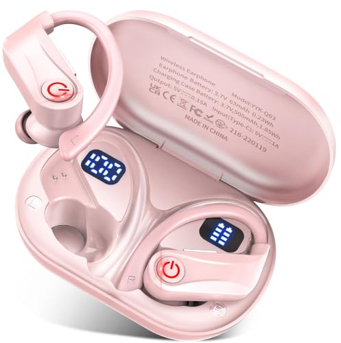 VNMN Cuffie Bluetooth 6.1 Sport, Auricolari Bluetooth (Rosa Chiaro) | 120 Ore HiFi Stereo Cuffiette per Running, Cancellazione Rumore 4 HD Mics,IP7 Impermeabili , Cuffie In Ear Senza Fili