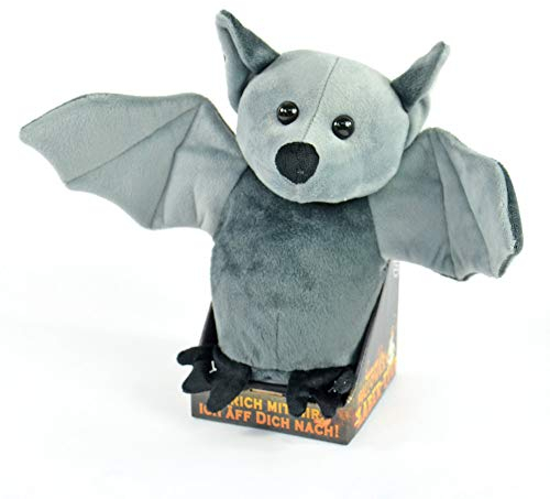 Kögler 75663 - Labertier-Fledermaus Bob, ca. 22 cm groß, nachsprechendes Plüschtier mit Wiedergabefunktion, plappert alles witzig nach und bewegt sich, batteriebetrieben