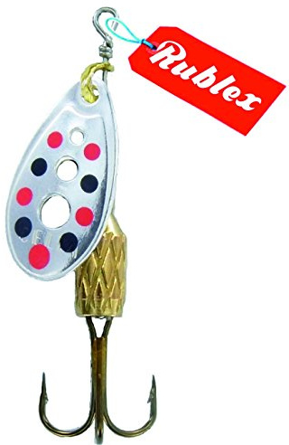 Rublex - Pack de 5 Cucharillas de Pesca C-Turbo-2 APRN | Cebo Artificial de Pesca con Sistema de Clip y Acción de Giro Mejorado, Plata Puntos Rojos Negros, 3'5gr