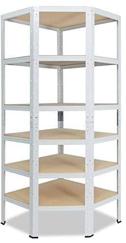 shelfplaza® HOME Eckregal Schwerlast 200x70x40cm Weiß/Metallregal Stehend 6 Böden Je 145kg Tragkraft/Corner Shelf Schwerlastregal Ecke/Steckregal