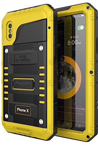Case for iPhone X Heavy Duty with Screen Full Body Protective Waterproof, Impact Strong, Shockproof Dust Proof Tough Cover for iPhone 10 Metal Military Defender for Outdoor Yellow