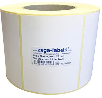 Inkjet Etiketten auf Rolle - 102 x 76 mm - 880 Stück je Rolle - Kern: 76 mm - Papier weiss matt - aussen gewickelt - permanent haftend - Druckverfahren: Ink Jet (Rollen Tintenstrahl Drucker)