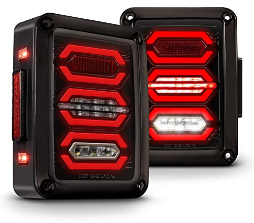 LED Rücklicht Ersatz für Jeep Wrangler [Hexagon Design] [Smoke Lens] [Plug n Play] - LED Bremslicht Kompatibel mit Jeep Wrangler JK JKU Unlimited Zubehör 2007-2018