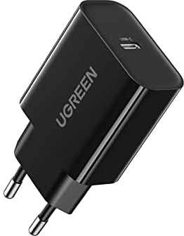 UGREEN 20W Cargador USB C PD 3.0 Compatible con iPhone 14 14 Pro 14 Pro MAX 13 Pro 12 Pro 11 XR X iPad Pro Mini Air Galaxy S22 Plus S21 S20, Cable no Incluido (Negro)
