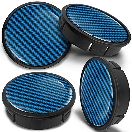 SkinoEu 4 x 60mm Universal Schwarz Blau Kohlenstoff Alufelgen Nabenkappen Felgen Kappen Felgendeckel Radkappen Radnabendeckel Nabendeckel Felgenkappen CX 14