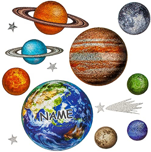 alles-meine.de GmbH Wandsticker Motivwahl Erwachsene & Kinder - 14 TLG. Set - 3D Effekt - Glitzer - Weltraum - Planeten & Sterne - selbstklebend + wiederverwendbar - Wandtatt..