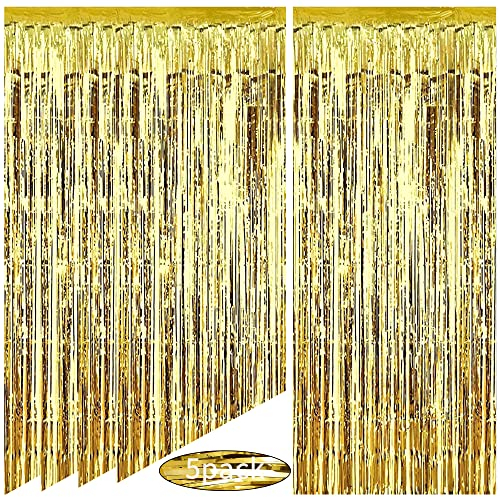 AIBAOBAO 5 Stück Lametta Vorhänge, Gold Metallic Regen Vorhang für Hochzeit Verlobung Brautdusche Bachelorette Bühnendekor Geburtstag Baby Party Dekoration Tür Fenster Hintergrund Foto Requisiten