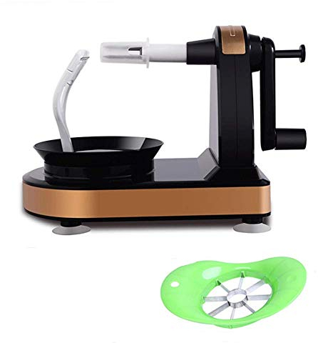HSQYJ Hand Crank Apple Peeler Fruit Splitter Cutter Rotary with Serrated Stainless Steel Blade Slicer Corer and Cuts in Seconds Peelers (Gold+Black)