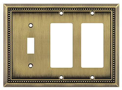 Henne Bery Sunken Pearls Heavy Duty Decorative Wall Plate Switch Plate Outlet Cover (Single Toggle/Double Decorator, Antique Brass)