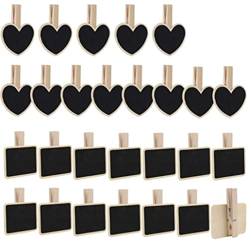 LATRAT Lot de 30 mini tableaux mémo, en bois, avec pince, pour photos, cartes de table, mémo, décoration de mariage, fête d'anniversaire