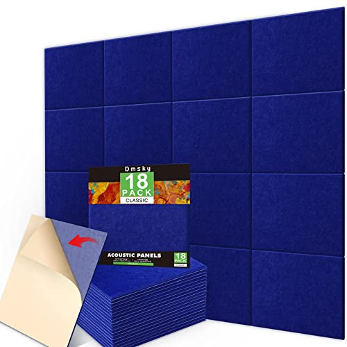 Lot de 18 panneaux acoustiques insonorisants à haute densité avec autocollants et absorbants pour murs, maison, studio, bureau, bleu foncé, 30,5 x 30,5 x 1 cm