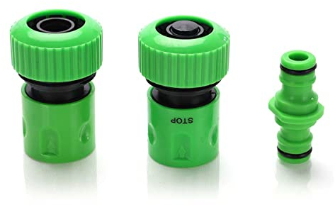 A2ZWORLD Kit de 3 piezas de conexión de manguera de agua para jardín, 2 juntas de conector rápido + 1 adaptador doble macho (Ø3/4'' 19 mm)