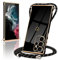 Micoden Coque pour Samsung Galaxy S22 Ultra 5G Silicone avec Collier Motif Coeur d'amour Mignon Etui Housse avec Cordon Tour de Cou Lanière en Corde pour Samsung Galaxy S22 Ultra 5G(Noir)