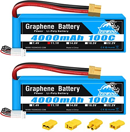 Yowoo 2 Pack 3S lipo 4000mAh 3S1P 100C Graphène Batteries lipo avec connecteur XT60 pour RC Evader BX Voiture RC Camion RC Truggy RC Avion UAV Drone FPV (EC3 / Deans T/Traxxas/Tamiya)