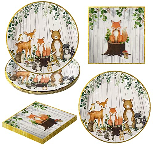 Jungle Animaux Vaisselle Anniversaire, 20 Pièces Vaisselles Jetables en Papier, Fournitures fête d'anniversaire Enfants Assiettes en Papier, Serviettes, VaisselJle etable pour 10 Invités