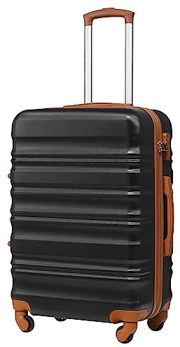 COOLIFE Hartschalen-Koffer Trolley Rollkoffer Reisekoffer mit TSA-Schloss und 4 Rollen (Schwarz/Braun, Großer Koffer)