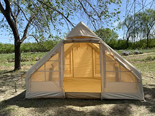 UNISTRENGH Tenda Gonfiabile Esterna Campeggio 2-3 Posti Cotone Inverno con Stufa, Tenda Bivocco Familiare 4 Stagioni 2-3 Persone, Anti-UV, Impermeabile, Cubo, 300 X 220 X 200 cm (Beige)