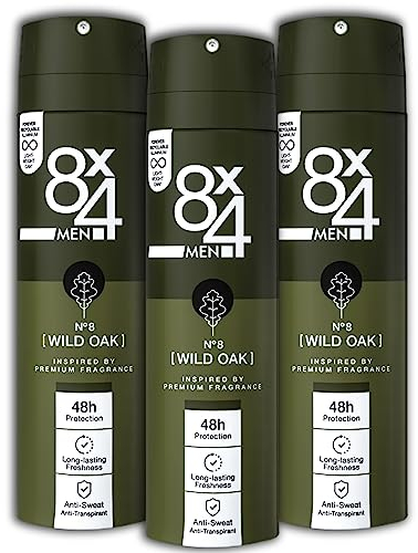 3 er Pack 8x4 MEN Anti-Transpirant Spray Deo Deospray N°8 Wild Oak 3 x 150 ml