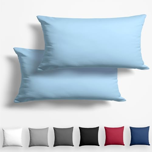 Alreya 2er-Set Mako Satin Kissenbezug 40 x 80 cm - 100% Baumwolle mit YKK Reißverschluss, Superweicher Kopfkissenbezug, Kissenhülle, Oeko-TEX® Standard Zertifiziert, Hellblau, nur Kissenbezug
