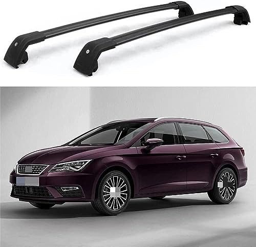 2 Stück Auto Dachträger für Seat Leon ST 5 Türer Kombi 2017-2021, Aluminium Dachgepäckträger Geschlossene Reling Crossbar, Auto Zubehör,Black