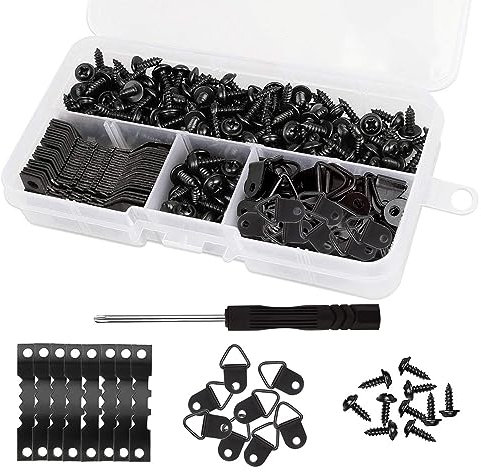 Zasiene Cornice a Dente di Sega 252 Pezzi Kit per Appendere Quadri Nero Ganci ad Anello Triangolare Ganci Seghettato Gancio Dente di Sega Seghettato Ganci ad Anello Invisibili Ganci Dente di Sega