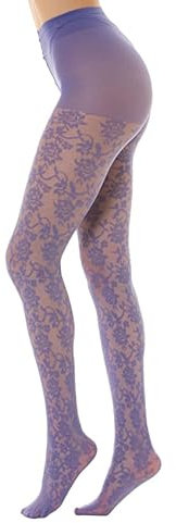 Gi&Gi Collants en maille 40 deniers avec crampons en coton pour femme caractérisés par un joyeux motif floral tout autour. Fabriqué en Italie N.1607, Lavande, S-M