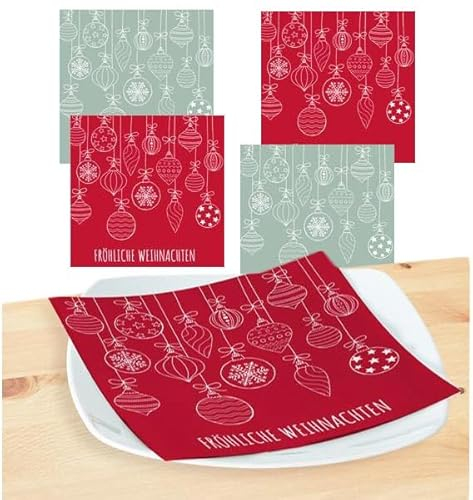 KAMACA Servietten Papierservietten Motivservietten Weihnachtsmotiv 3 lagig 33x33 cm stilvolle Tischdekoration Feier Fest Advent Weihnachten (40 Servietten Kugeln rot+grün)
