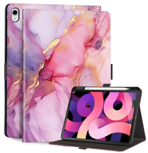 Anpredo Hülle für iPad Air 6th 27.9 cm M2/10.9 Zoll 5th/4th 2022/2020 Generation mit Stifthalter, Auto Wake/Sleep, Folio Cover für Apple iPad Air 6/5/4 Gen, Rosa Marmor