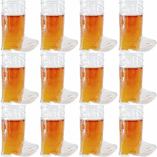 Cowboy Boot Shot Glasses, 24 Pcs 1 oz Mini Plastic Boot Cups, Clear Pattern Beer Boot Mugs Western Cowboy Cowgirl Theme Party Supplies