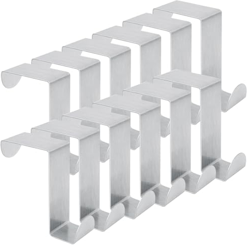 XYGK Over Door Hanger, 12PCS Z-Shaped Stainless Steel Over Door Hooks Double-Sided Use Coat Hooks for Doors Bedroom Bathroom Kitchen Wardrobe Office Towels Hats Bag（Silver）