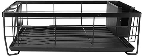 Qukaim Bandeja de drenaje de una sola capa, bandeja de drenaje multifuncional para almacenamiento de platos, organizador de estante de cocina para el hogar