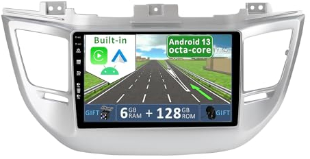 6GB+128GB Android 15 Autoradio für Hyundai Tucson 2015-2019-[Integriertes CarPlay/Android Auto/DSP/GPS]-9” IPS Touch Screen-CAM+MIC-DAB/Mirror Link/Bluetooth 5.0/AHD/360 Kamera