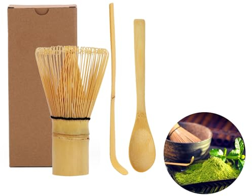 streeHerjjkeA1 Matcha Tee Set Komplett,Matcha-Schneebesen,Bambus 100 Zinken,Matcha-Bambus-Schneebesen,Traditioneller Chasen Matchabesen,aus Besen,Schale, Löffel