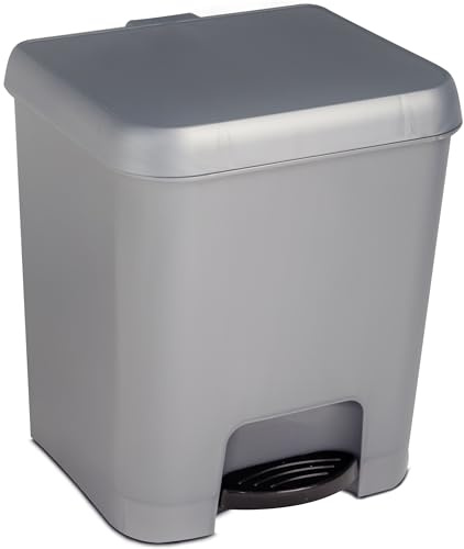 Hummelladen Mülleimer Treteimer 7 Liter eckig 21x23x26cm grau Kunststoff Klein Küche Büro Bad Pedaleimer Kosmetikeimer Papierkorb Eimer Abfalleimer Abfallbehälter Mülltonne Müll Mistkübel